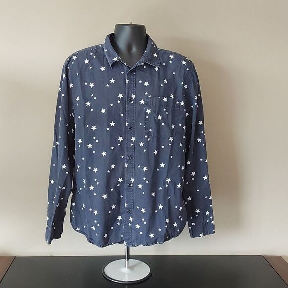 Divided Mens Shirt Sz L Navy With Stars - Picture 1 of 6